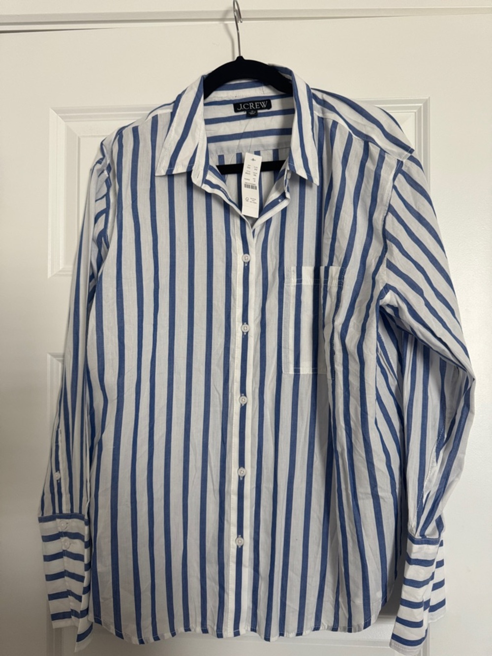 J. Crew Blue and White Vertical Stripe Cotton Button-Down Shirt